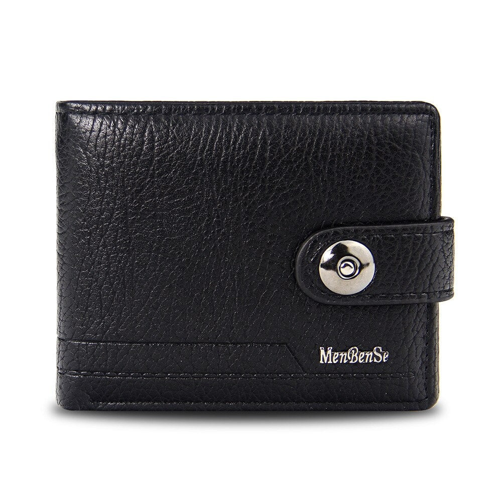 Button-Closure Leather Men’s Wallet
