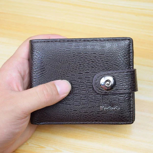Button-Closure Leather Men’s Wallet