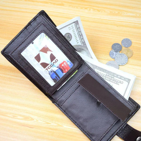 Button-Closure Leather Men’s Wallet