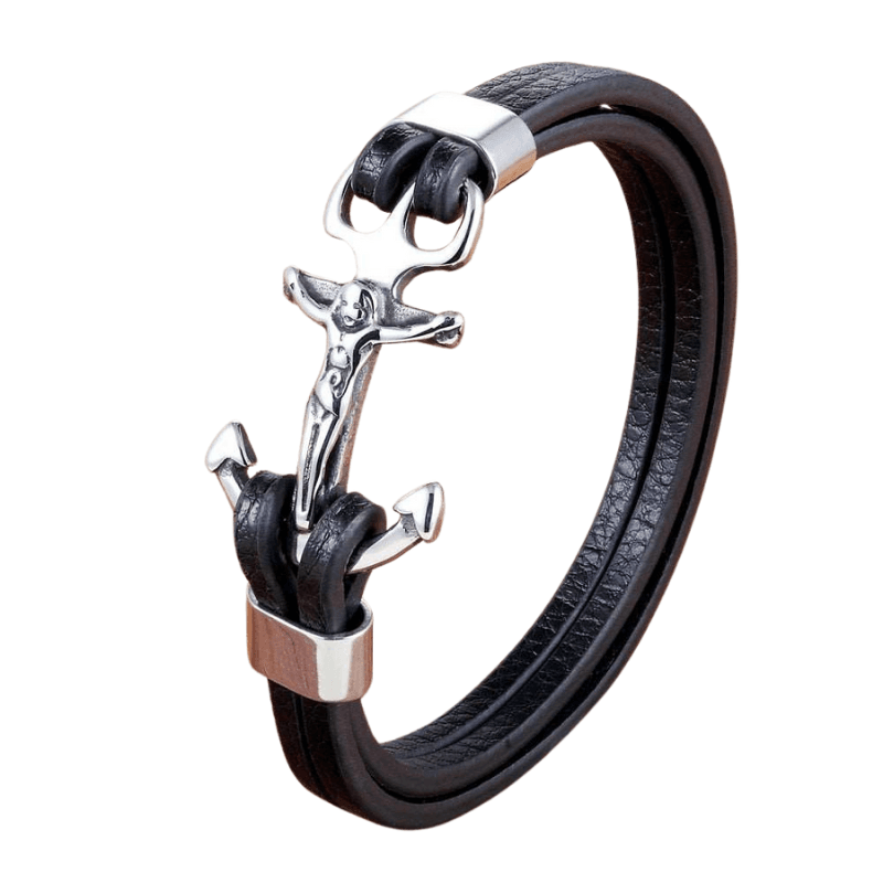 Christ Anchor Leather Men’s Bracelet