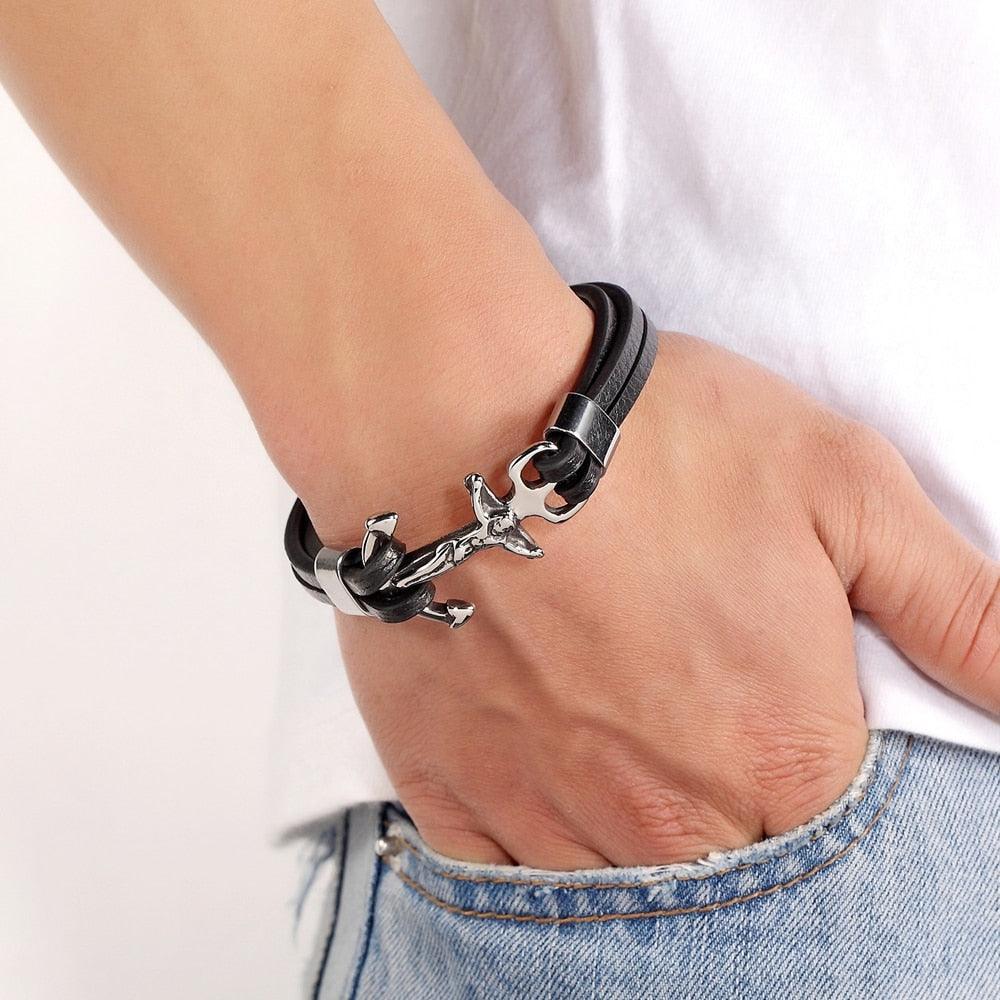 Christ Anchor Leather Men’s Bracelet