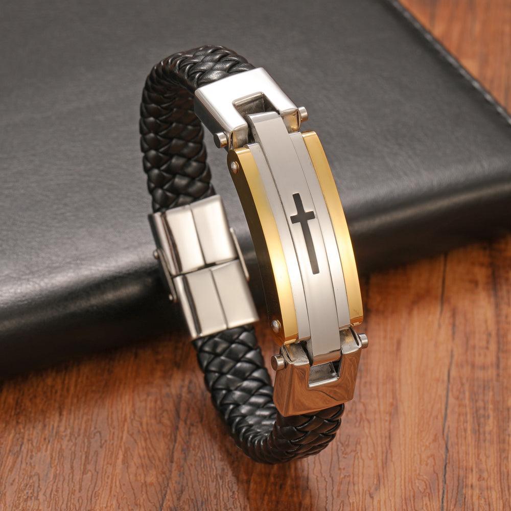 Central Cross Leather Men’s Bracelet