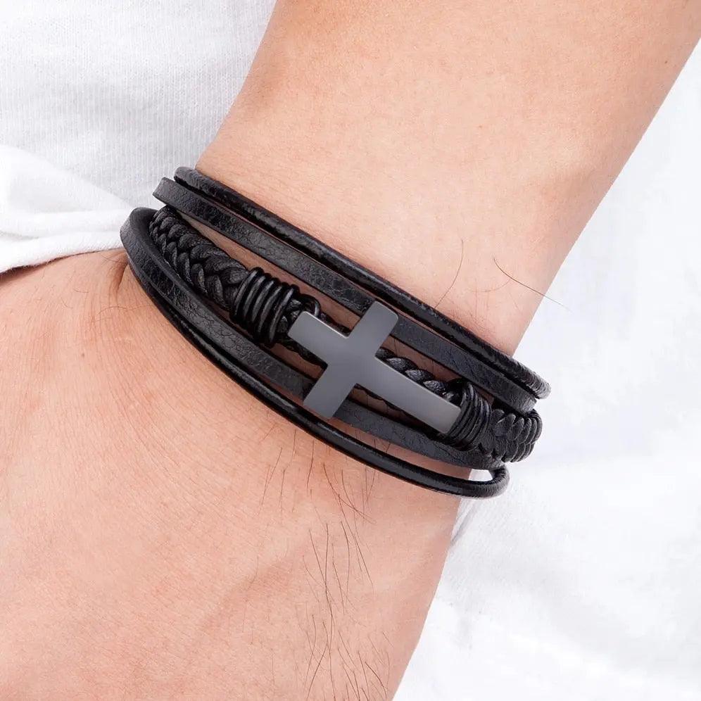 Cross of Faith Lederarmband für Herren