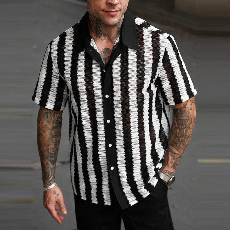 HollowStripe Button-Down Polo