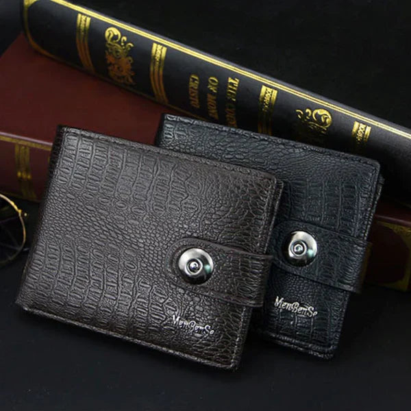 Button-Closure Leather Men’s Wallet