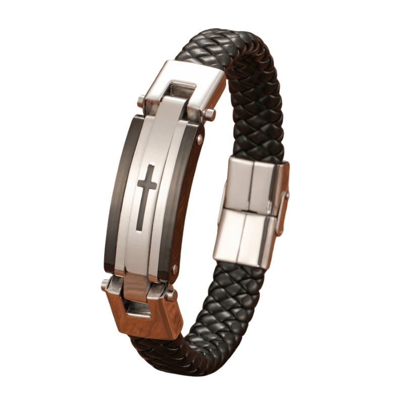 Central Cross Leather Men’s Bracelet