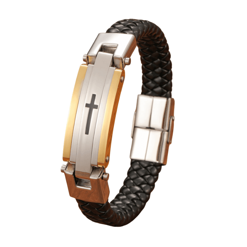 Central Cross Leather Men’s Bracelet