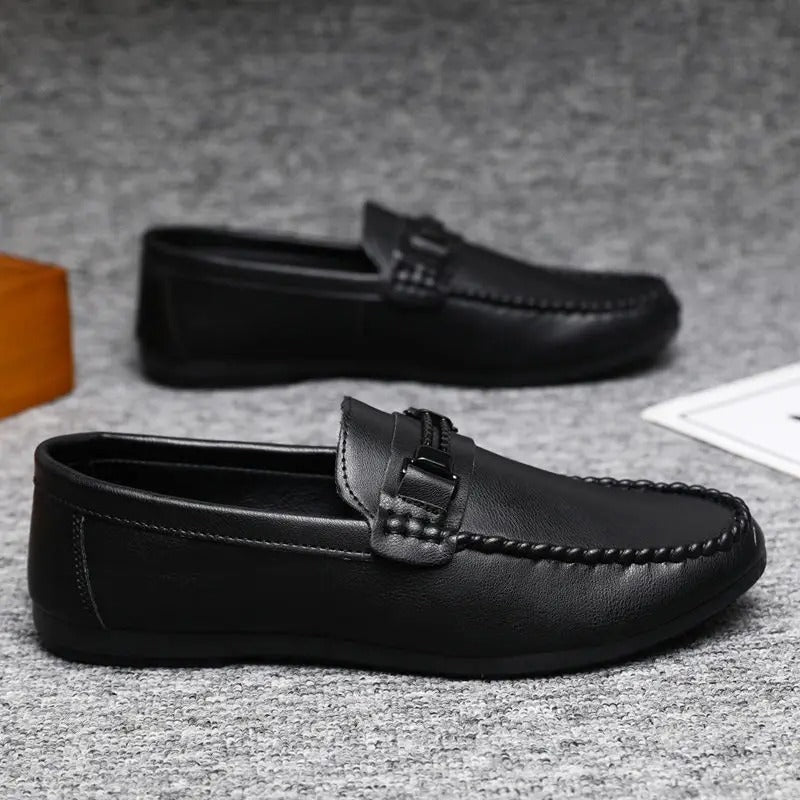 ClassicEase Black Leather Loafers